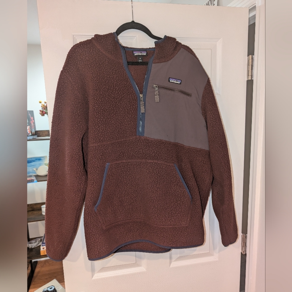 Men's Retro Pile Fleece Pullover Maroon XL